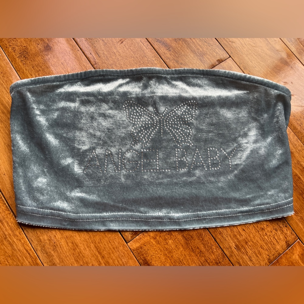 Gray Velvet Tube Top with Rhinestone Design
